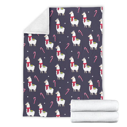 Llama With Candy Cane Themed Print Fleece Blanket