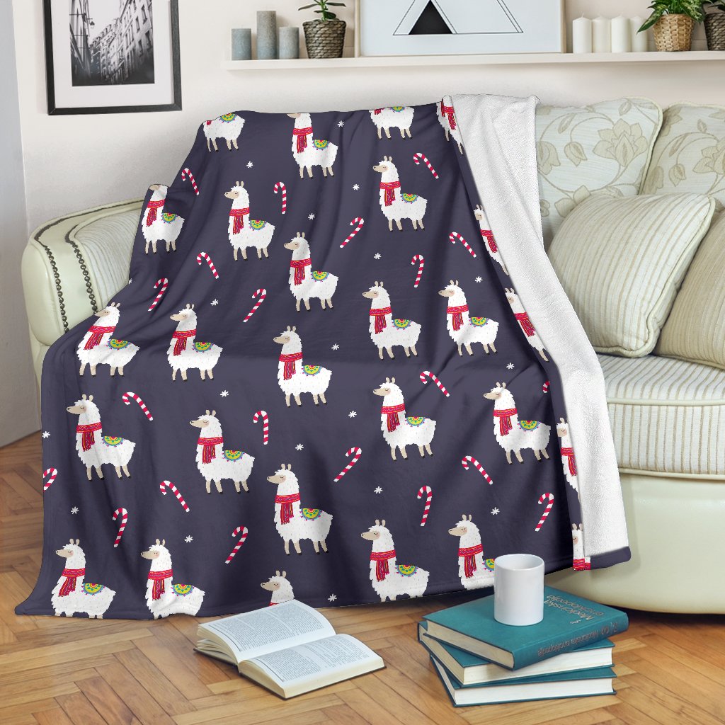 Llama With Candy Cane Themed Print Fleece Blanket