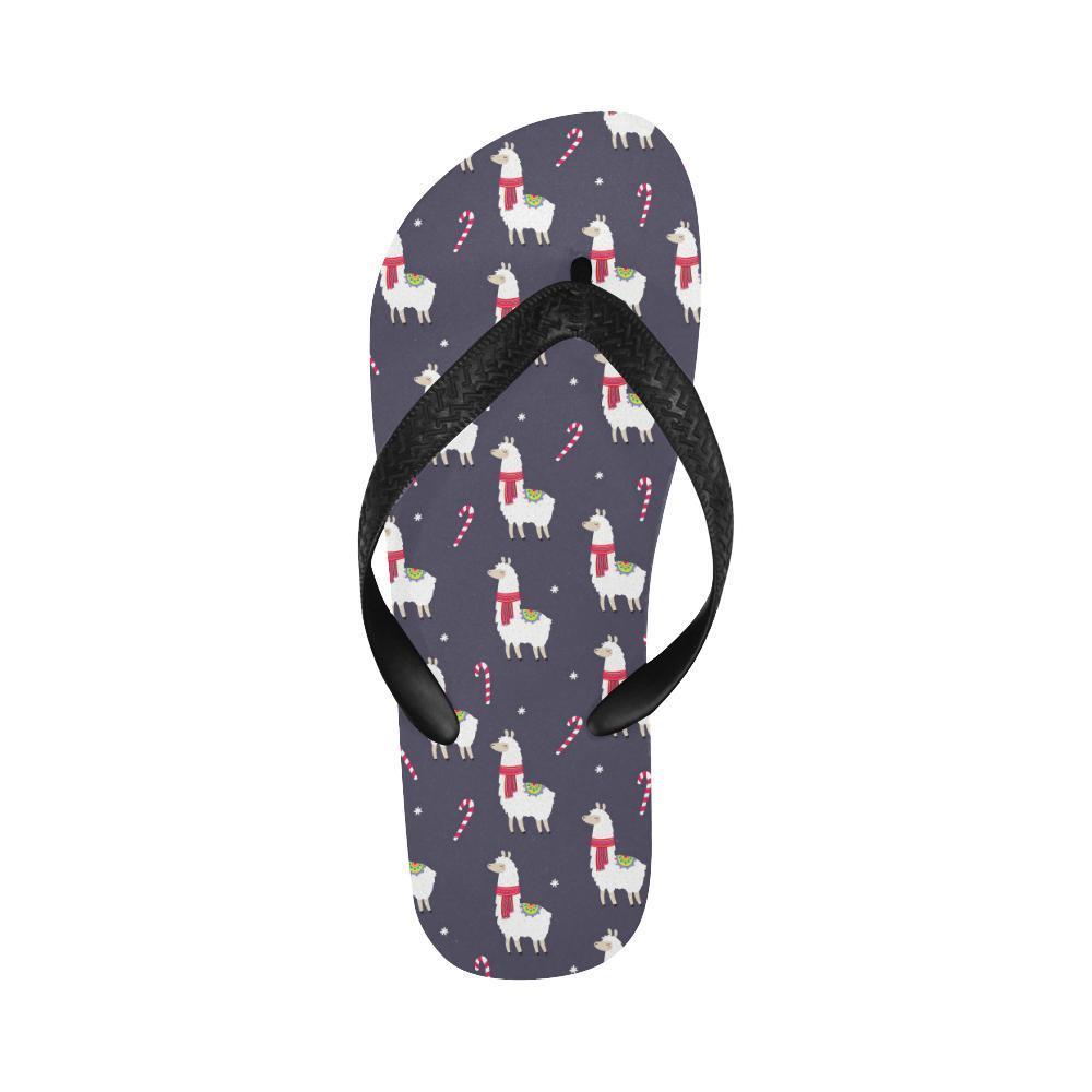Llama with Candy Cane Themed Print Flip Flops-JTAMIGO.COM