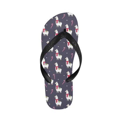 Llama with Candy Cane Themed Print Flip Flops-JTAMIGO.COM