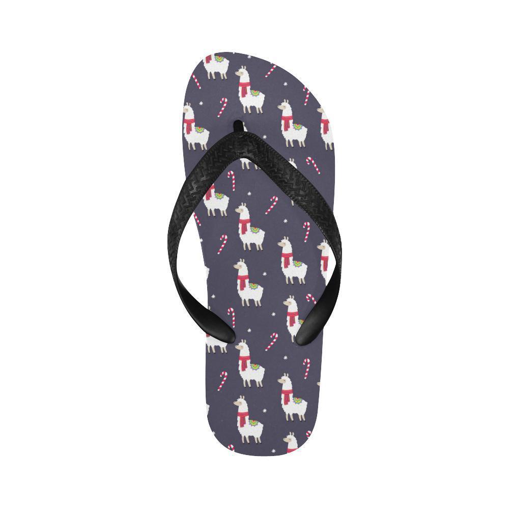Llama with Candy Cane Themed Print Flip Flops-JTAMIGO.COM