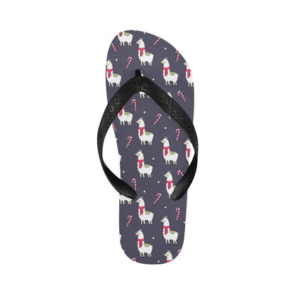Llama with Candy Cane Themed Print Flip Flops-JTAMIGO.COM