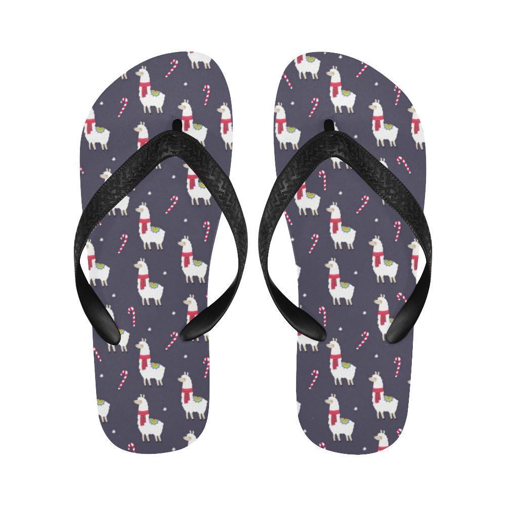 Llama with Candy Cane Themed Print Flip Flops-JTAMIGO.COM