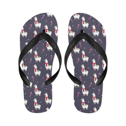 Llama with Candy Cane Themed Print Flip Flops-JTAMIGO.COM