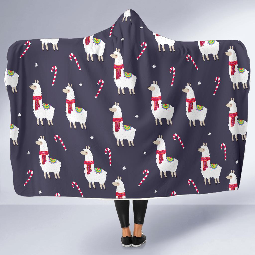 Llama with Candy Cane Themed Print Hooded Blanket-JTAMIGO.COM