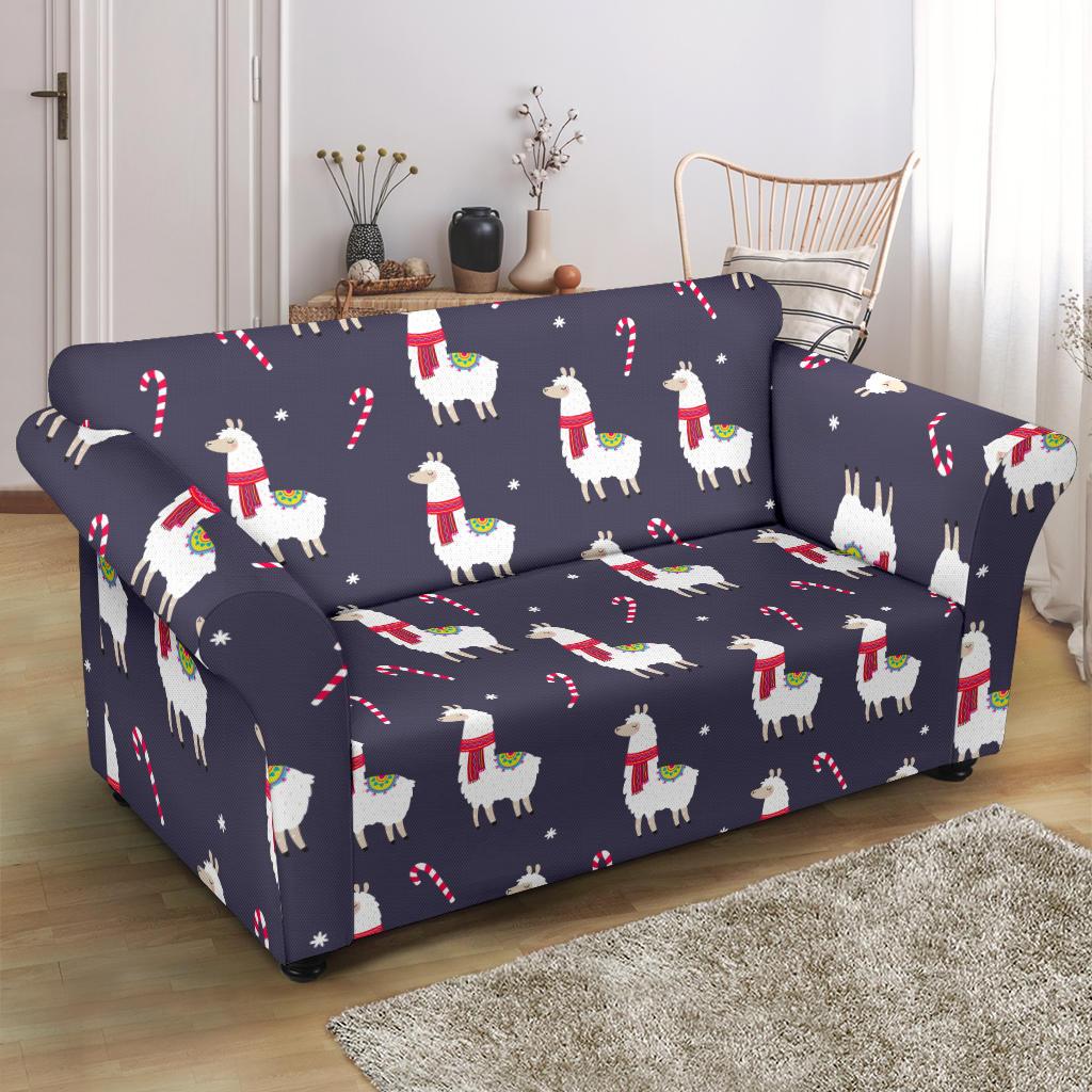 Llama with Candy Cane Themed Print Loveseat Slipcover-JTAMIGO.COM