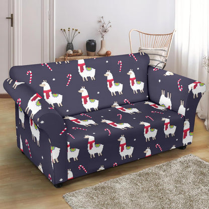 Llama with Candy Cane Themed Print Loveseat Slipcover-JTAMIGO.COM