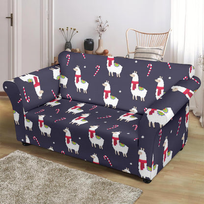 Llama with Candy Cane Themed Print Loveseat Slipcover-JTAMIGO.COM