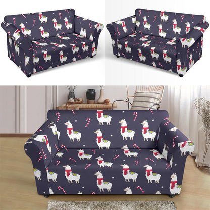 Llama with Candy Cane Themed Print Loveseat Slipcover-JTAMIGO.COM