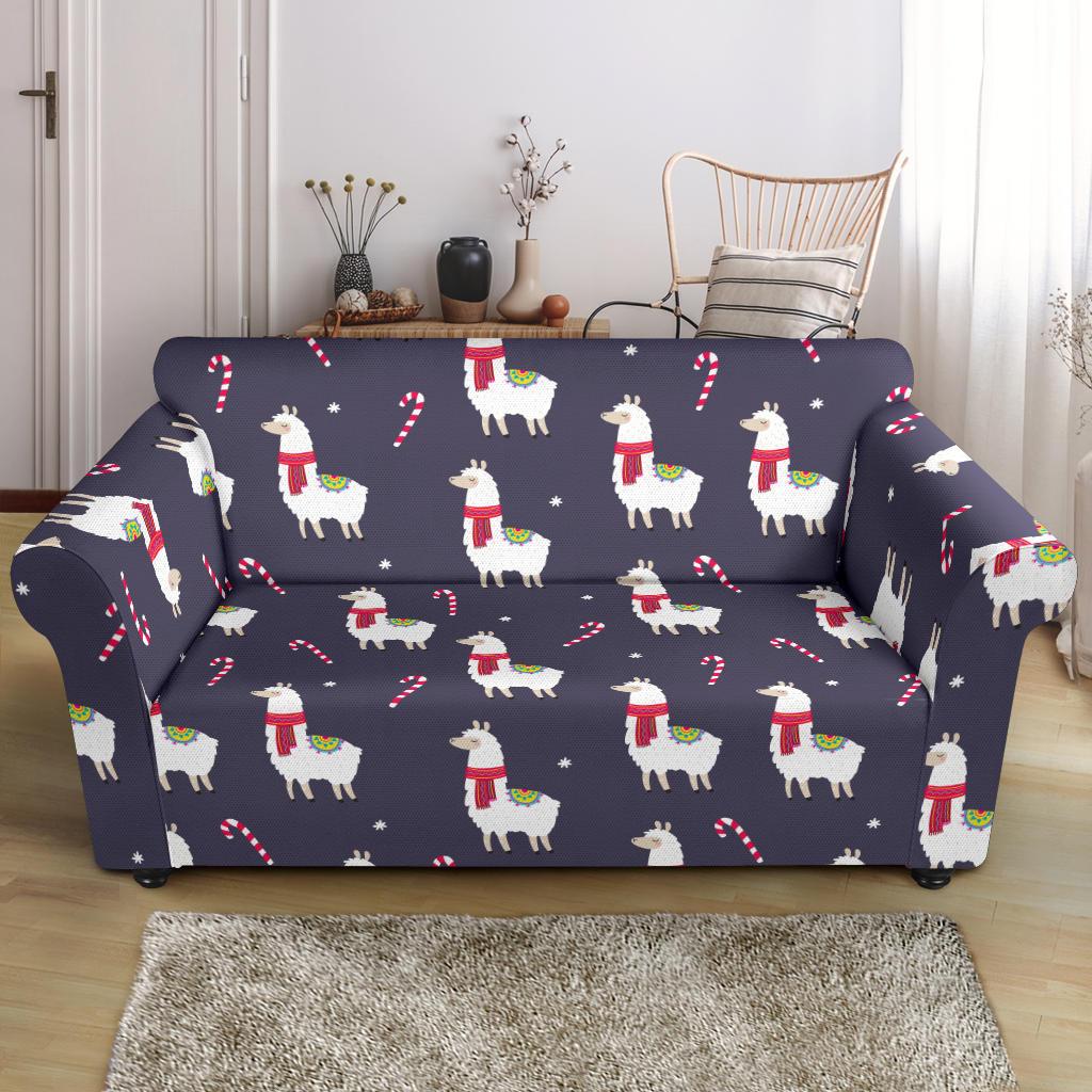 Llama with Candy Cane Themed Print Loveseat Slipcover-JTAMIGO.COM