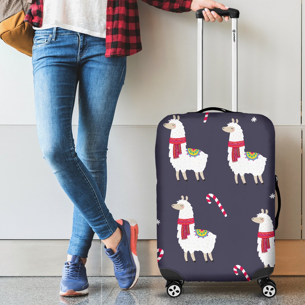 Llama With Candy Cane Themed Print Luggage Cover Protector