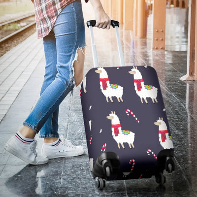 Llama With Candy Cane Themed Print Luggage Cover Protector
