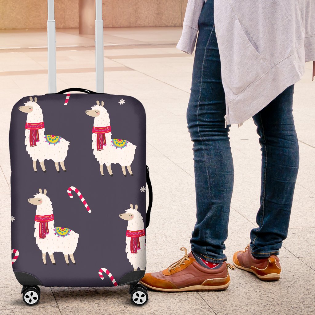 Llama With Candy Cane Themed Print Luggage Cover Protector