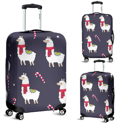 Llama With Candy Cane Themed Print Luggage Cover Protector
