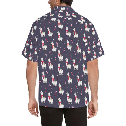 Llama with Candy Cane Themed Print Men Aloha Hawaiian Shirt