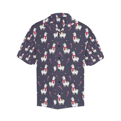 Llama with Candy Cane Themed Print Men Aloha Hawaiian Shirt