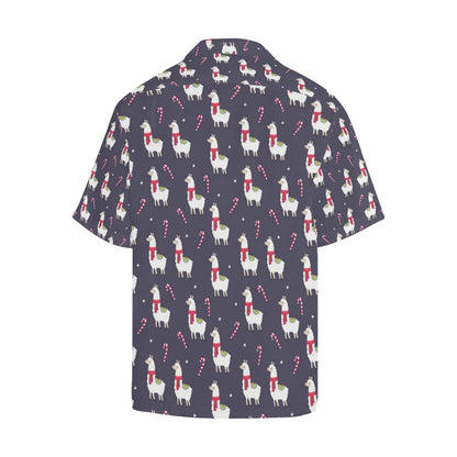 Llama with Candy Cane Themed Print Men Aloha Hawaiian Shirt