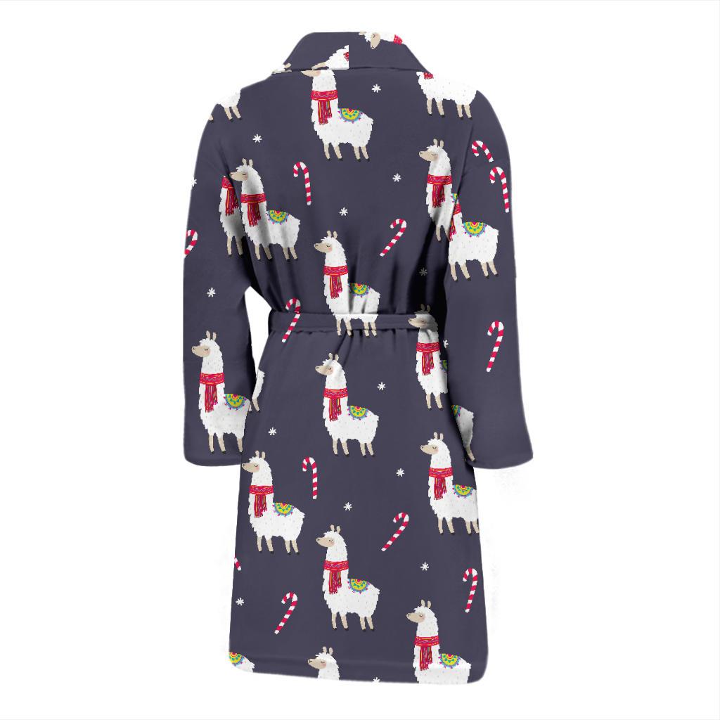 Llama with Candy Cane Themed Print Men Bath Robe-JTAMIGO.COM