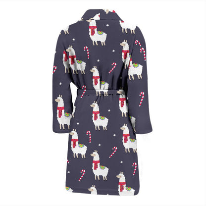 Llama with Candy Cane Themed Print Men Bath Robe-JTAMIGO.COM