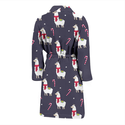 Llama with Candy Cane Themed Print Men Bath Robe-JTAMIGO.COM