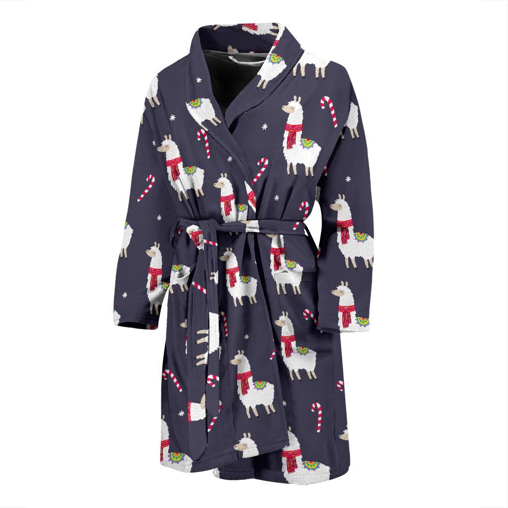 Llama with Candy Cane Themed Print Men Bath Robe-JTAMIGO.COM