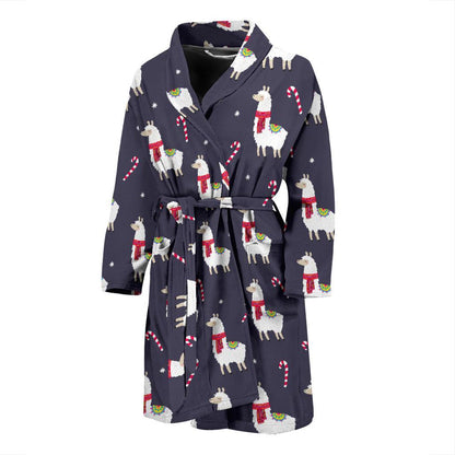 Llama with Candy Cane Themed Print Men Bath Robe-JTAMIGO.COM