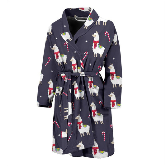 Llama with Candy Cane Themed Print Men Bath Robe-JTAMIGO.COM