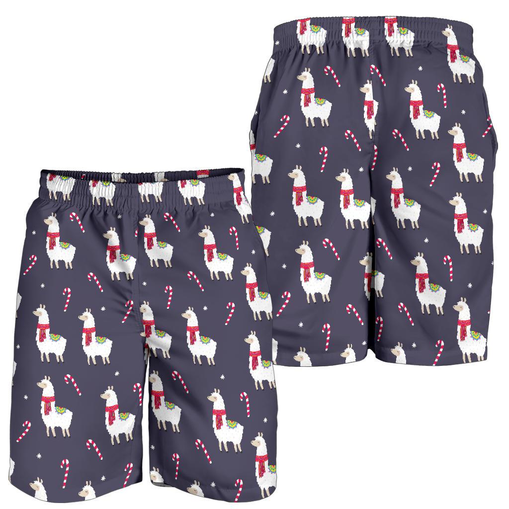 Llama with Candy Cane Themed Print Mens Shorts-JTAMIGO.COM
