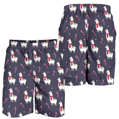Llama with Candy Cane Themed Print Mens Shorts-JTAMIGO.COM