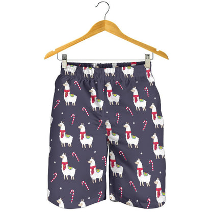 Llama with Candy Cane Themed Print Mens Shorts-JTAMIGO.COM