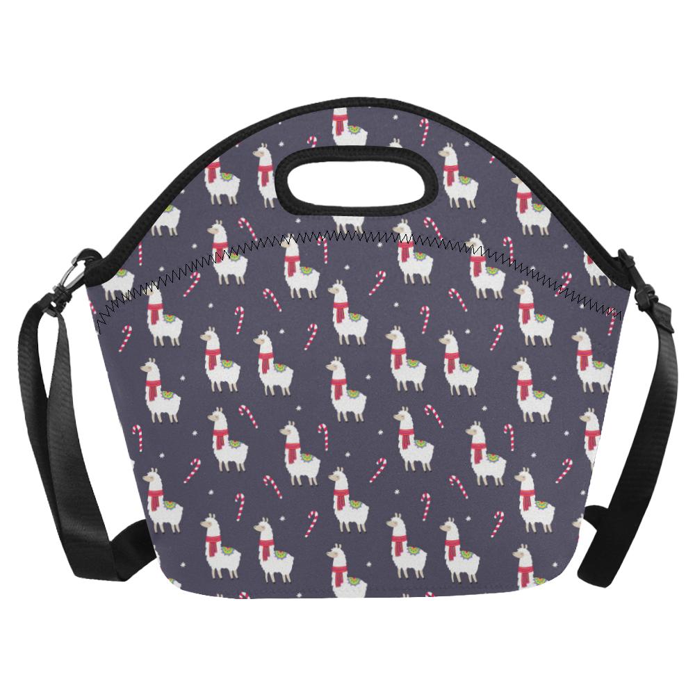 Llama with Candy Cane Themed Print Neoprene Lunch Bag (Model 1669)(Large)-JTAMIGO.COM