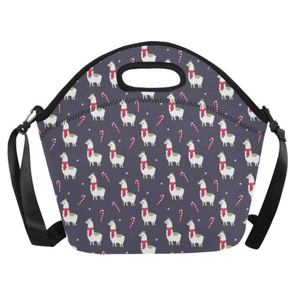 Llama with Candy Cane Themed Print Neoprene Lunch Bag (Model 1669)(Large)-JTAMIGO.COM