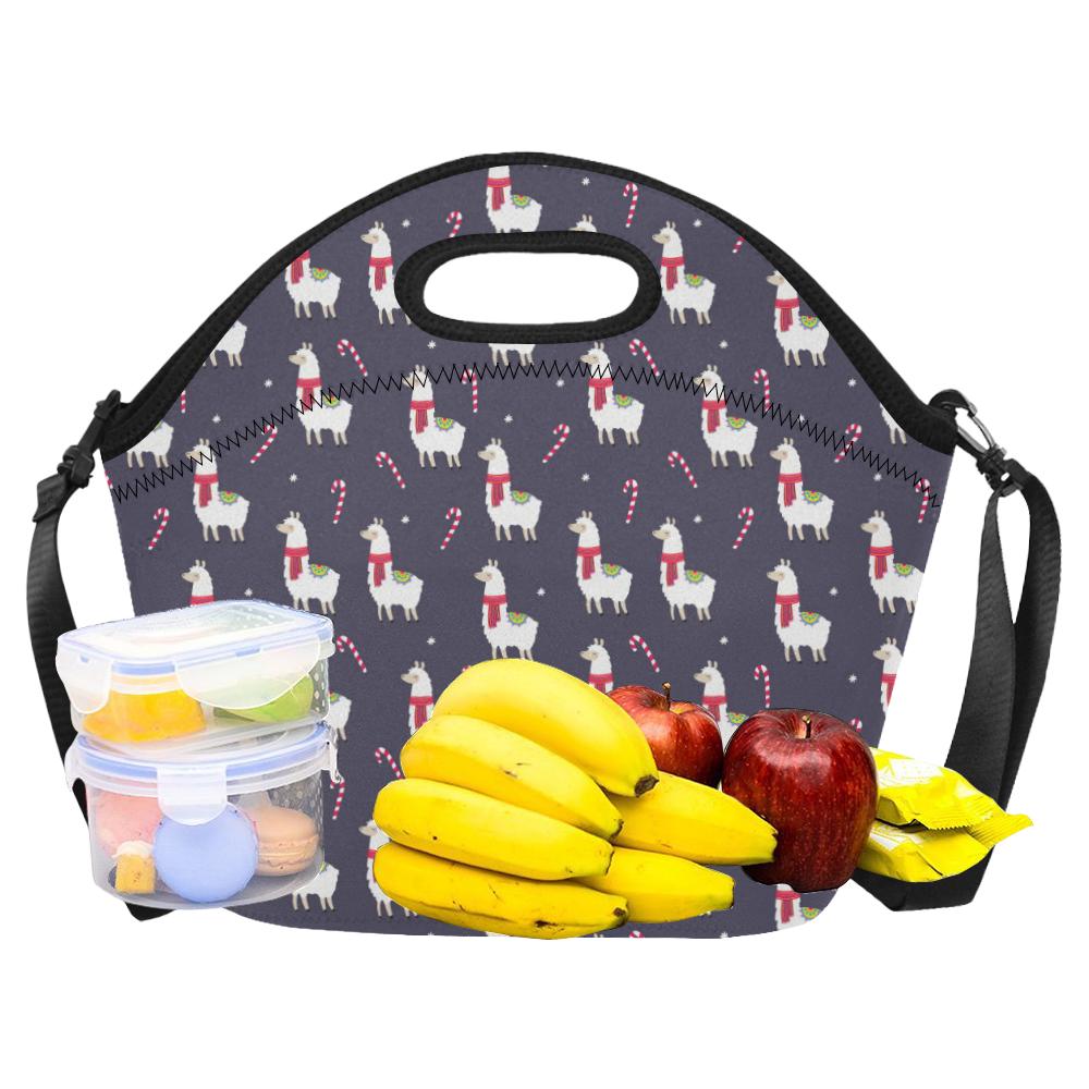 Llama with Candy Cane Themed Print Neoprene Lunch Bag (Model 1669)(Large)-JTAMIGO.COM