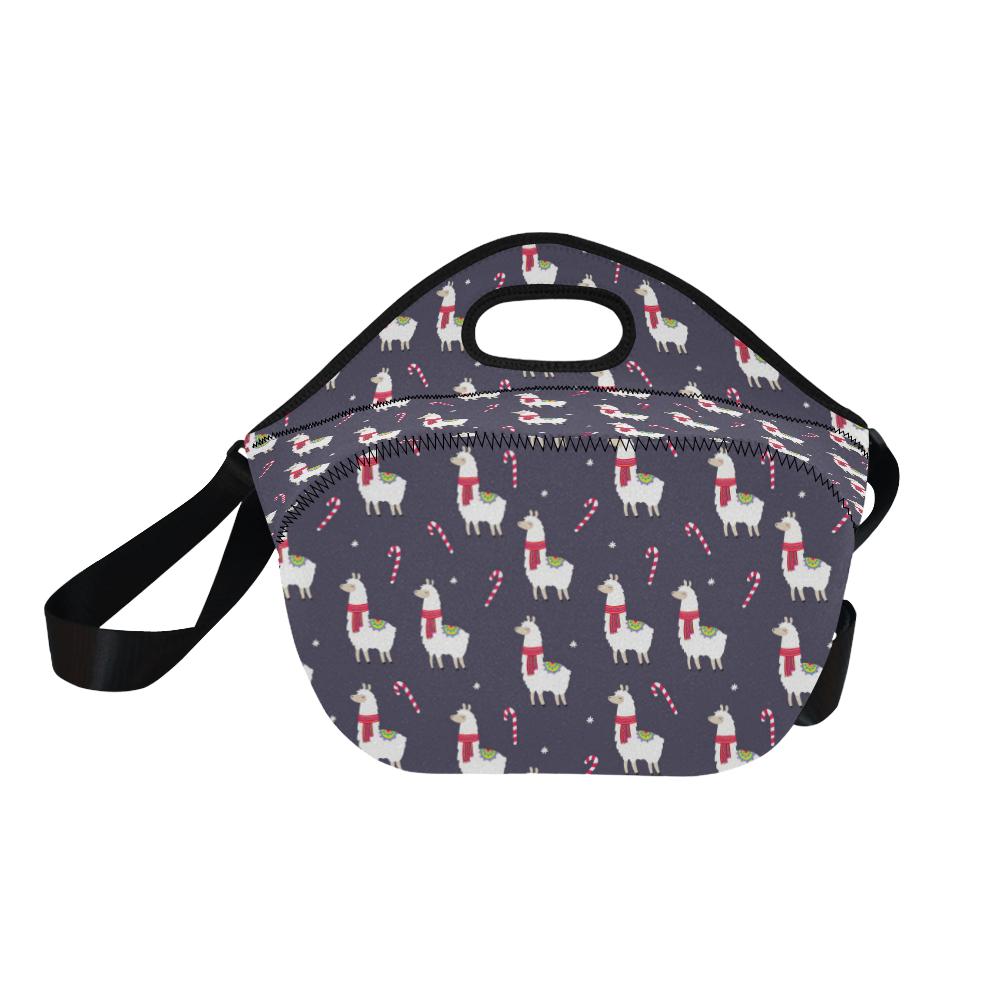 Llama with Candy Cane Themed Print Neoprene Lunch Bag (Model 1669)(Large)-JTAMIGO.COM