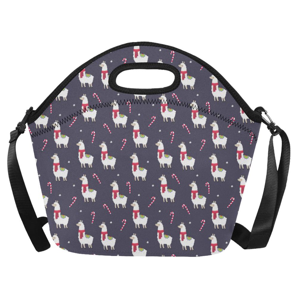 Llama with Candy Cane Themed Print Neoprene Lunch Bag (Model 1669)(Large)-JTAMIGO.COM