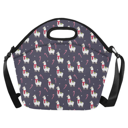 Llama with Candy Cane Themed Print Neoprene Lunch Bag (Model 1669)(Large)-JTAMIGO.COM
