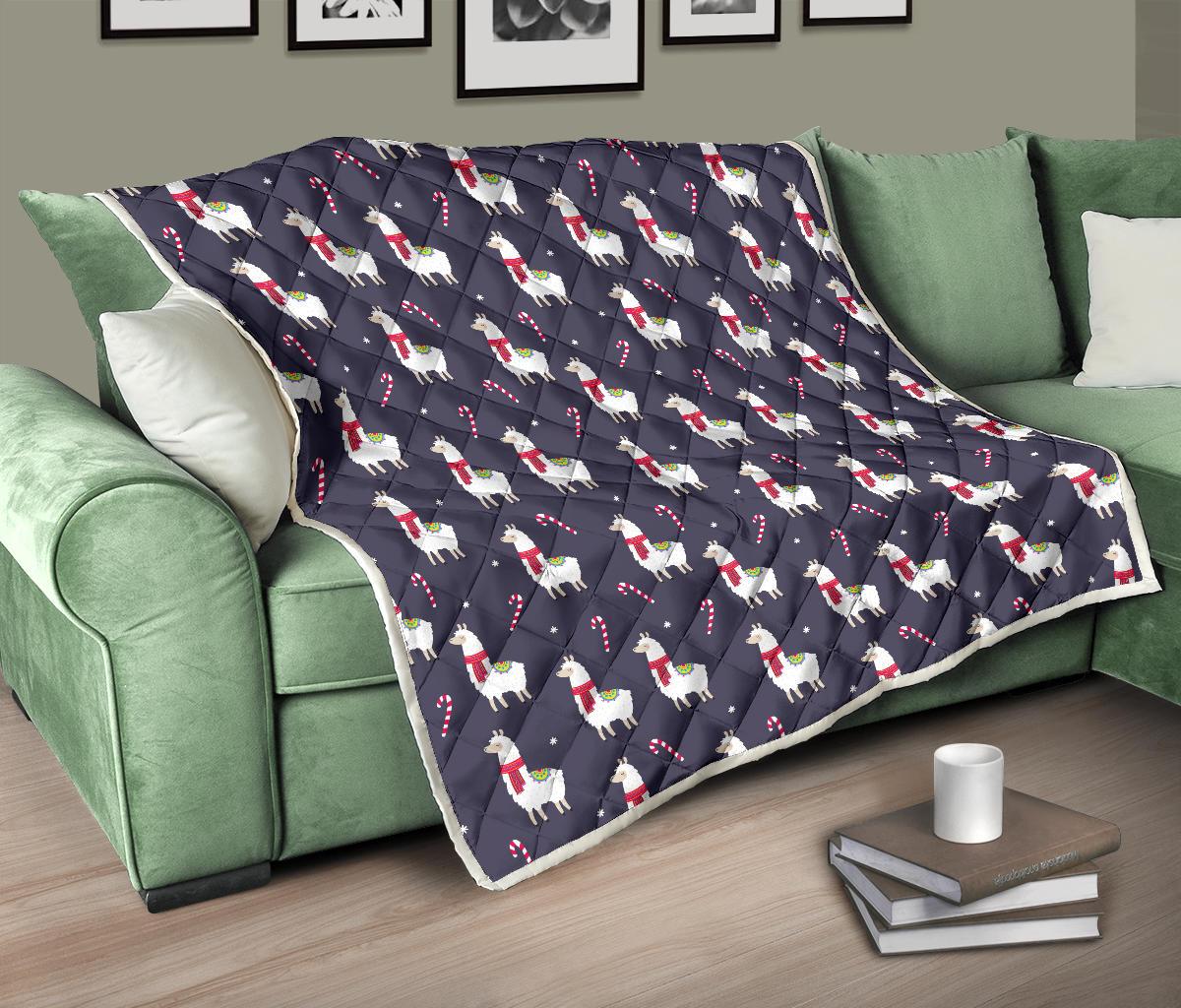 Llama with Candy Cane Themed Print Premium Quilt-JTAMIGO.COM