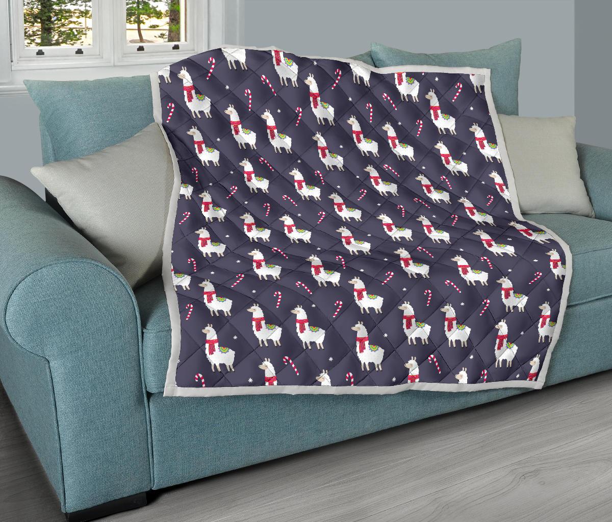 Llama with Candy Cane Themed Print Premium Quilt-JTAMIGO.COM