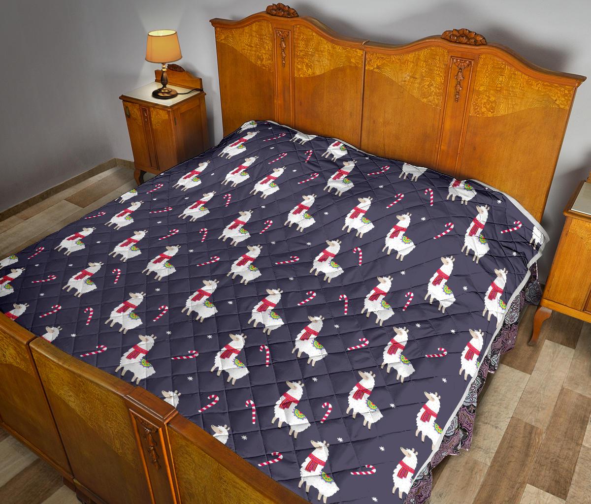 Llama with Candy Cane Themed Print Premium Quilt-JTAMIGO.COM