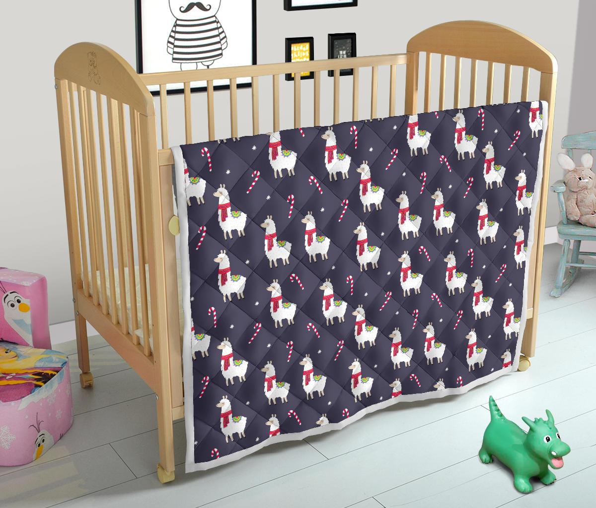 Llama with Candy Cane Themed Print Premium Quilt-JTAMIGO.COM