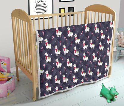 Llama with Candy Cane Themed Print Premium Quilt-JTAMIGO.COM