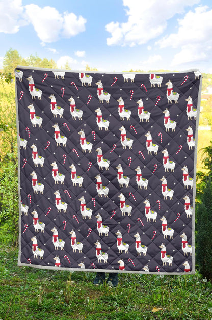Llama with Candy Cane Themed Print Premium Quilt-JTAMIGO.COM