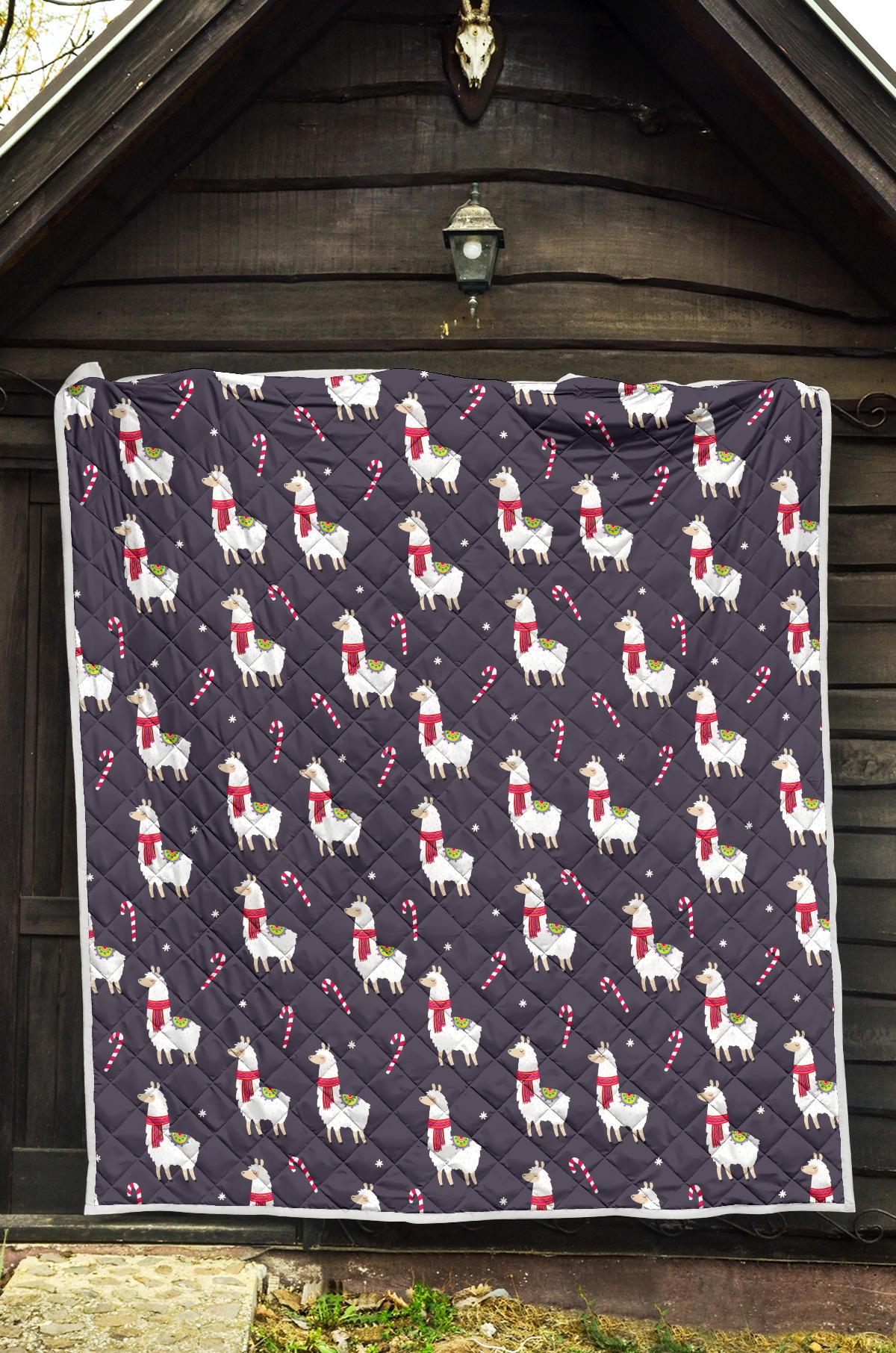 Llama with Candy Cane Themed Print Premium Quilt-JTAMIGO.COM