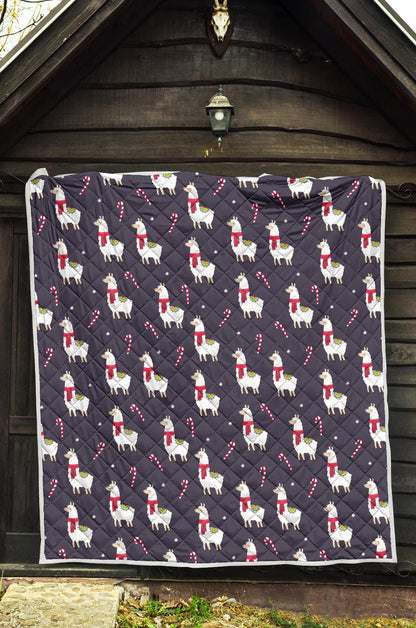 Llama with Candy Cane Themed Print Premium Quilt-JTAMIGO.COM