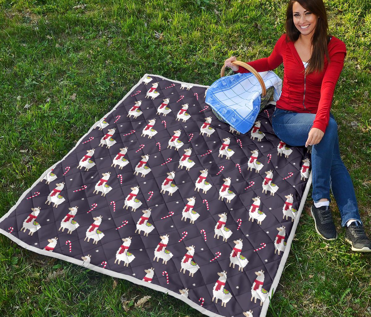 Llama with Candy Cane Themed Print Premium Quilt-JTAMIGO.COM