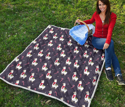 Llama with Candy Cane Themed Print Premium Quilt-JTAMIGO.COM