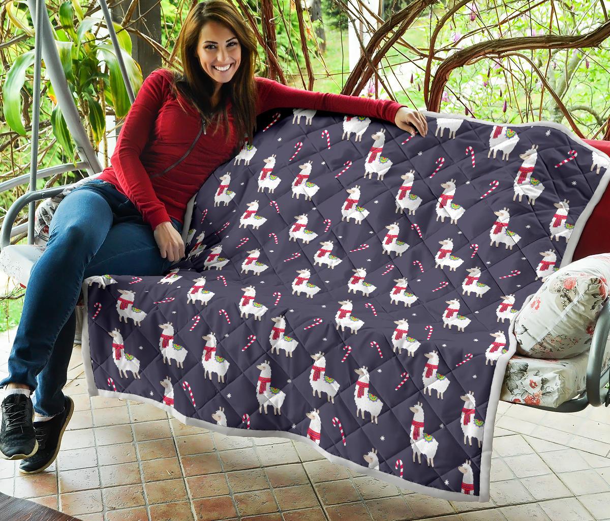 Llama with Candy Cane Themed Print Premium Quilt-JTAMIGO.COM
