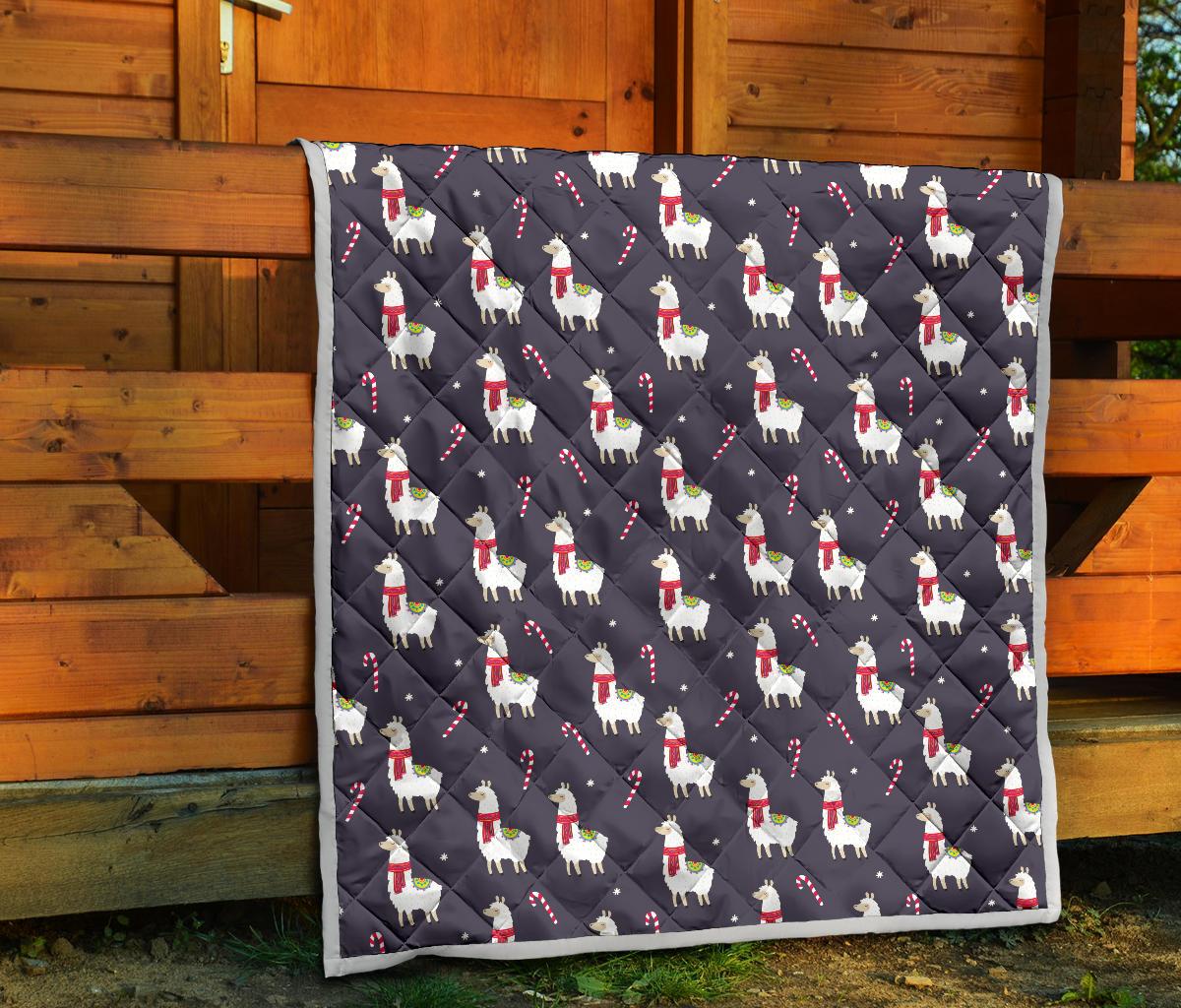 Llama with Candy Cane Themed Print Premium Quilt-JTAMIGO.COM