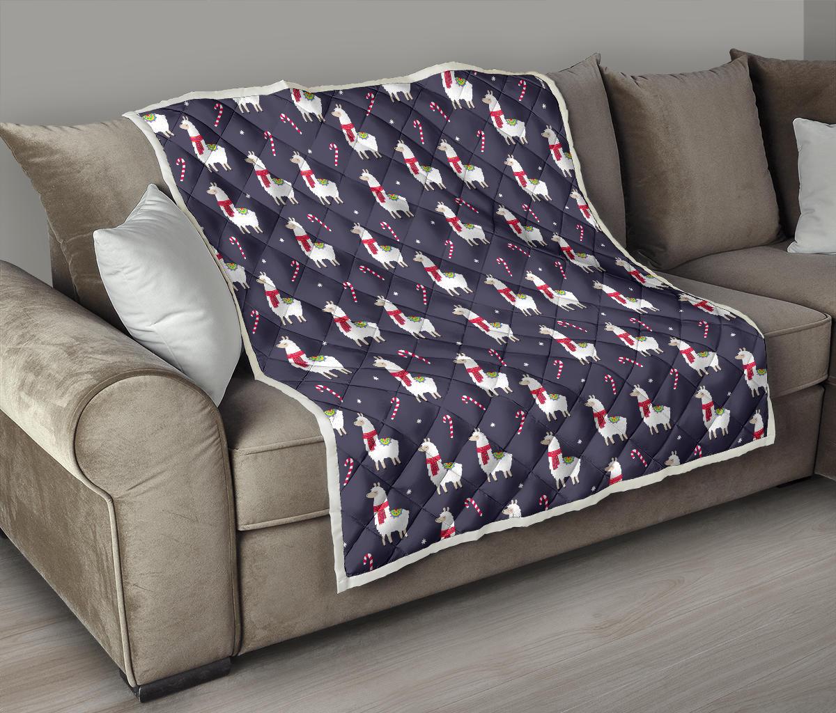 Llama with Candy Cane Themed Print Premium Quilt-JTAMIGO.COM