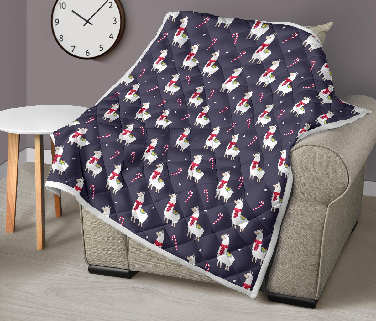 Llama with Candy Cane Themed Print Premium Quilt-JTAMIGO.COM